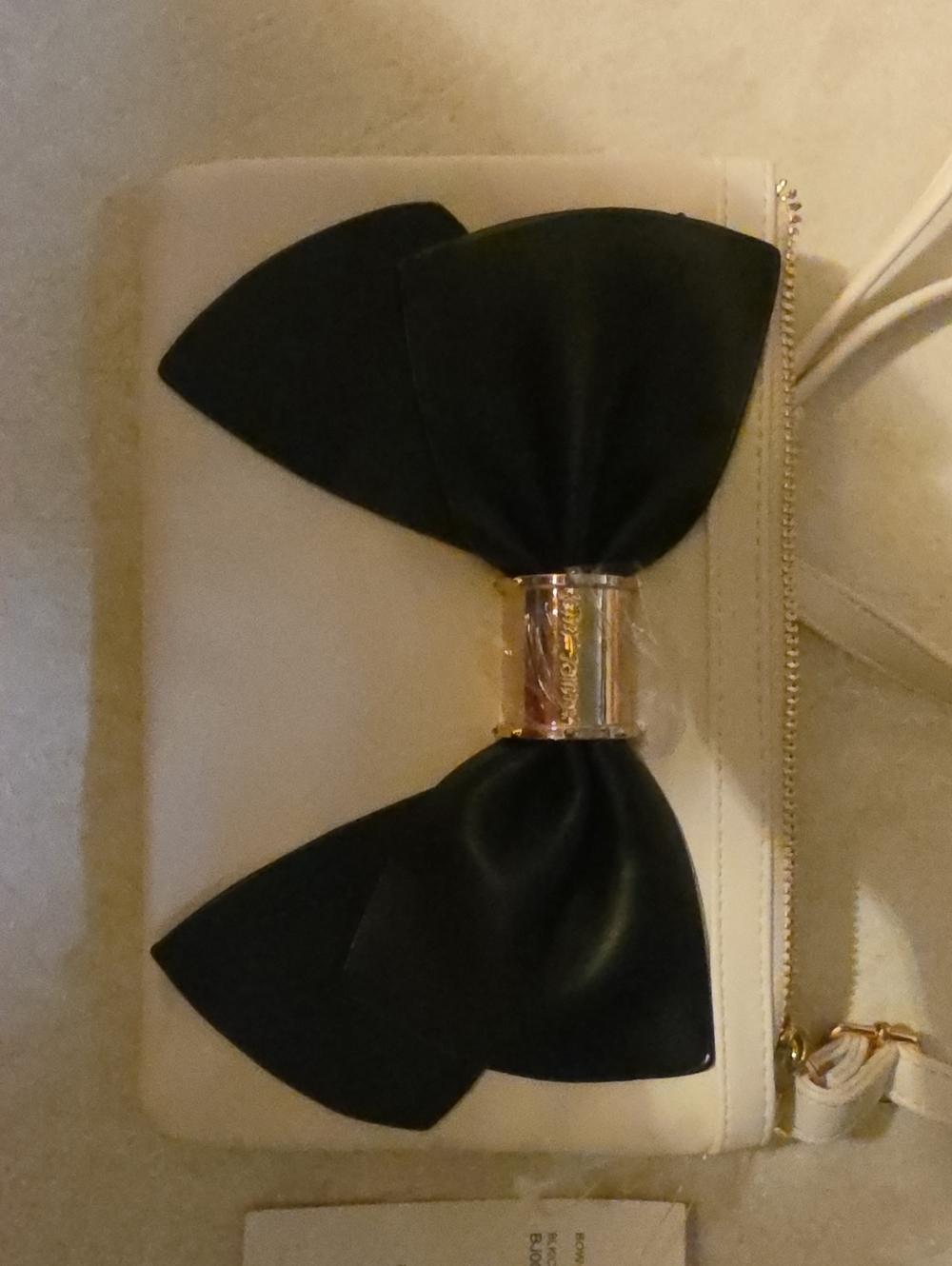Betsey Johnson White Clutch with Black Bow and Gold Accent
